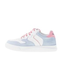 VOILE BLANCHE donna sneaker Laura in pelle BIANCO e camoscio celeste