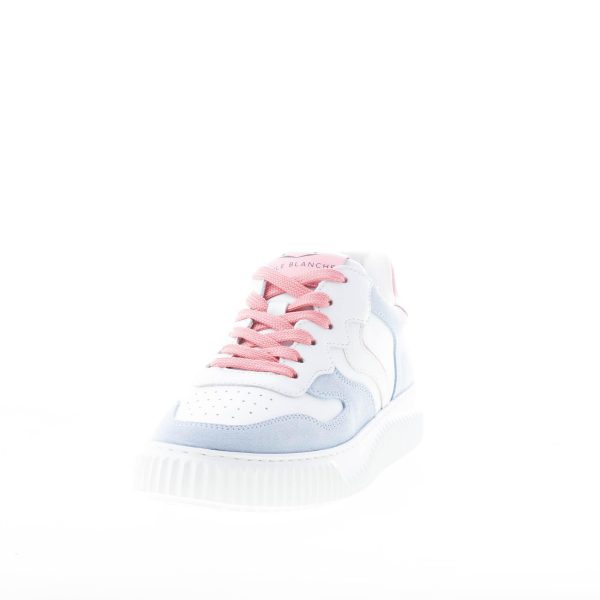 VOILE BLANCHE donna sneaker Laura in pelle BIANCO e camoscio celeste - immagine 2