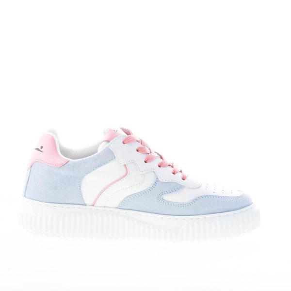 VOILE BLANCHE donna sneaker Laura in pelle BIANCO e camoscio celeste - immagine 5