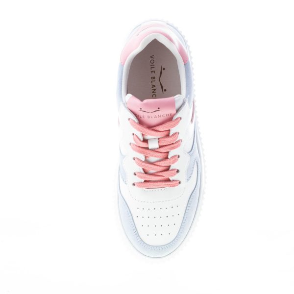 VOILE BLANCHE donna sneaker Laura in pelle BIANCO e camoscio celeste - immagine 7