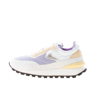 VOILE BLANCHE donna sneaker Qwark Hype in nylon e camoscio BIANCO e LILLA più grigio e senape