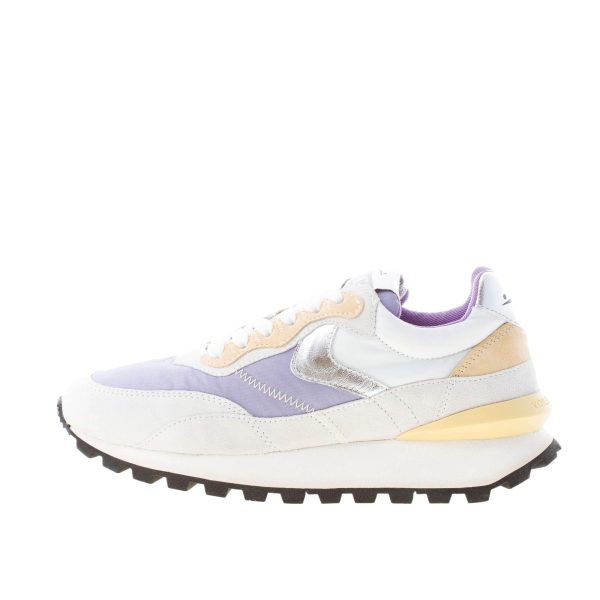 VOILE BLANCHE donna sneaker Qwark Hype in nylon e camoscio BIANCO e LILLA più grigio e senape