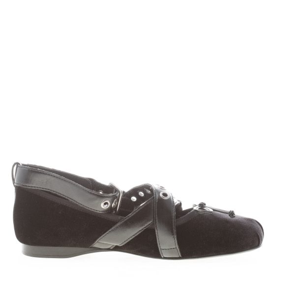 JEFFREY CAMPBELL donna ballerina Choreo in velluto NERO con cinturini e borchie - immagine 5