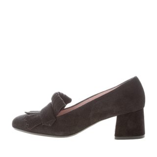 ANNA F. donna decolletè in camoscio NERO con maxi frangia. Tacco 5,5 cm