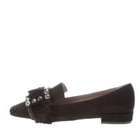 ROBERTO FESTA donna mocassino Felisa in camoscio NERO con fibbia pietre e pelliccia. Tacco 2 cm