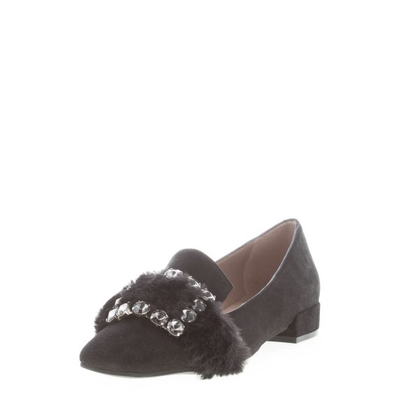 ROBERTO FESTA donna mocassino Felisa in camoscio NERO con fibbia pietre e pelliccia. Tacco 2 cm - immagine 2