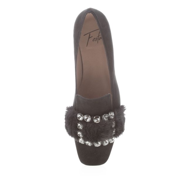ROBERTO FESTA donna mocassino Felisa in camoscio NERO con fibbia pietre e pelliccia. Tacco 2 cm - immagine 6