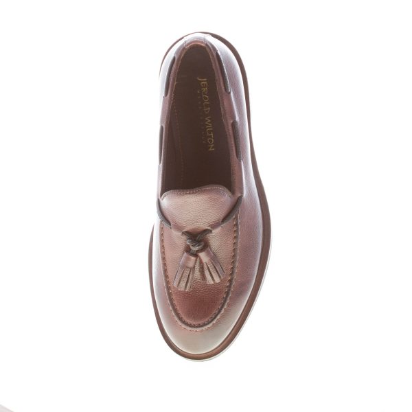 JEROLD WILTON uomo mocassino in pelle martellata TESTA DI MORO con nappine. Suola gomma - immagine 6