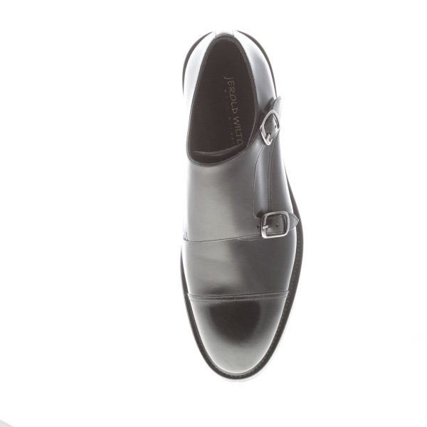 JEROLD WILTON uomo scarpa con doppia fibbia in pelle spazzolata NERO. Suola gomma - immagine 6