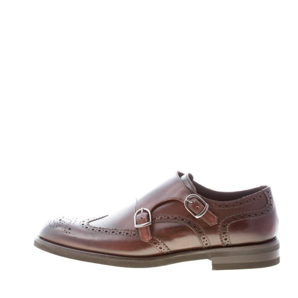 JEROLD WILTON uomo scarpa con doppia fibbia in pelle vintage MARRONE. Suola gomma