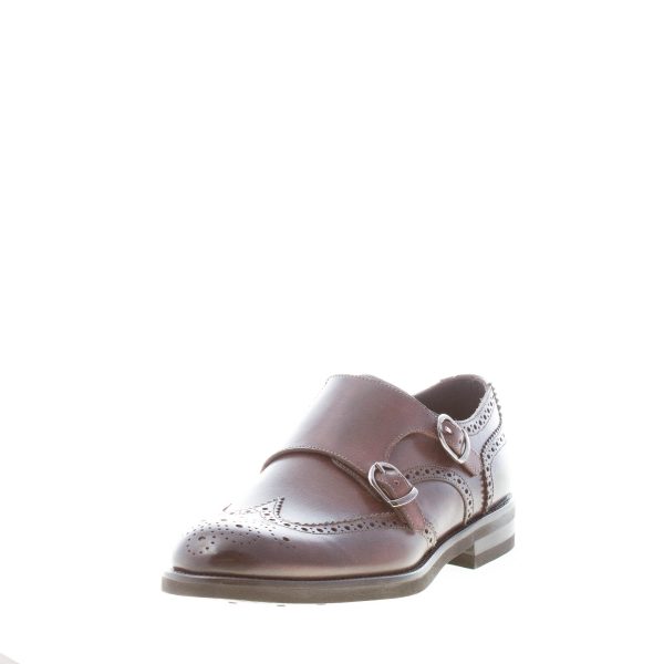 JEROLD WILTON uomo scarpa con doppia fibbia in pelle vintage MARRONE. Suola gomma - immagine 2