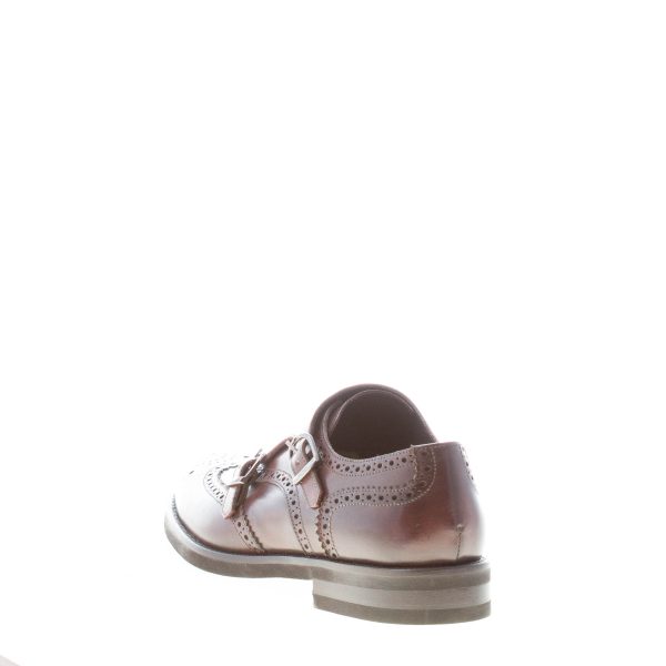 JEROLD WILTON uomo scarpa con doppia fibbia in pelle vintage MARRONE. Suola gomma - immagine 3