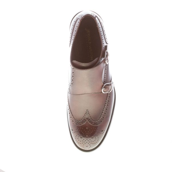 JEROLD WILTON uomo scarpa con doppia fibbia in pelle vintage MARRONE. Suola gomma - immagine 6