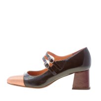 CHIE MIHARA donna scarpa bebè Volcano in pelle laminata NERO più bronzo. Tacco 5,5 cm
