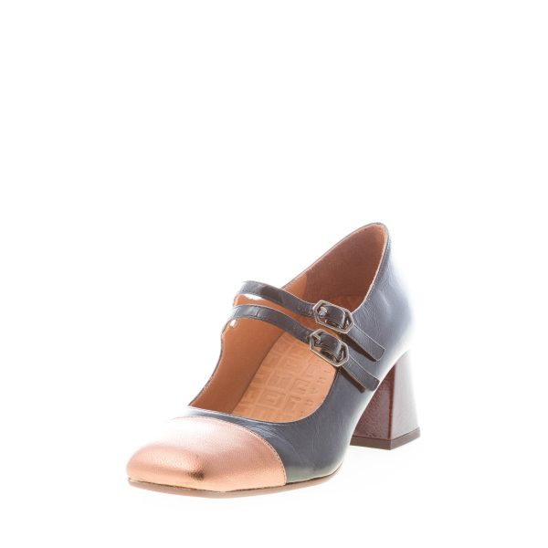 CHIE MIHARA donna scarpa bebè Volcano in pelle laminata NERO più bronzo. Tacco 5,5 cm - immagine 2