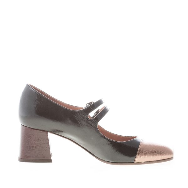 CHIE MIHARA donna scarpa bebè Volcano in pelle laminata NERO più bronzo. Tacco 5,5 cm - immagine 5