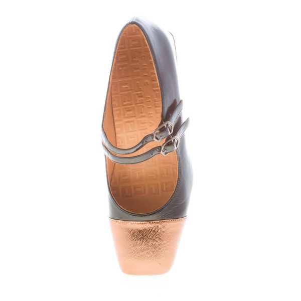 CHIE MIHARA donna scarpa bebè Volcano in pelle laminata NERO più bronzo. Tacco 5,5 cm - immagine 6