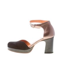 CHIE MIHARA donna scarpa D'Orsay Damaho in camoscio NERO e pelle PIOMBO. Tacco 8 cm