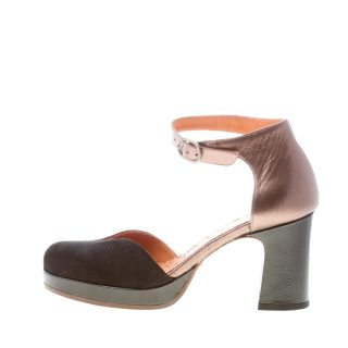 CHIE MIHARA donna scarpa D'Orsay Damaho in camoscio NERO e pelle PIOMBO. Tacco 8 cm