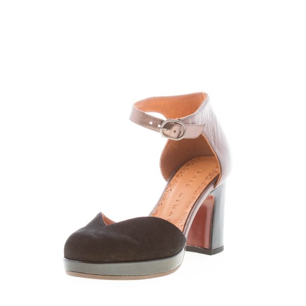 CHIE MIHARA donna scarpa D'Orsay Damaho in camoscio NERO e pelle PIOMBO. Tacco 8 cm - immagine 2