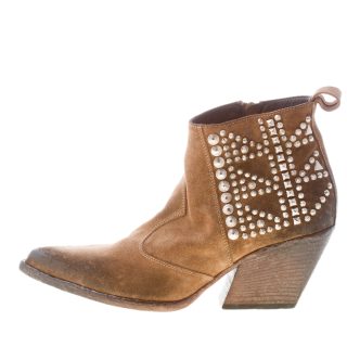 ELENA IACHI donna tronchetto texano in camoscio vintage FANGO con hardware argento. Tacco 7 cm