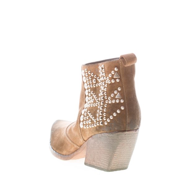 ELENA IACHI donna tronchetto texano in camoscio vintage FANGO con hardware argento. Tacco 7 cm - immagine 3