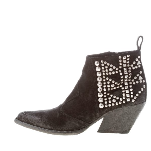 ELENA IACHI donna tronchetto texano in camoscio vintage NERO con hardware argento. Tacco 7 cm