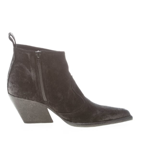 ELENA IACHI donna tronchetto texano in camoscio vintage NERO con hardware argento. Tacco 7 cm - immagine 5