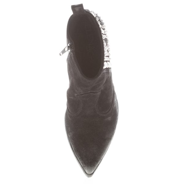 ELENA IACHI donna tronchetto texano in camoscio vintage NERO con hardware argento. Tacco 7 cm - immagine 7