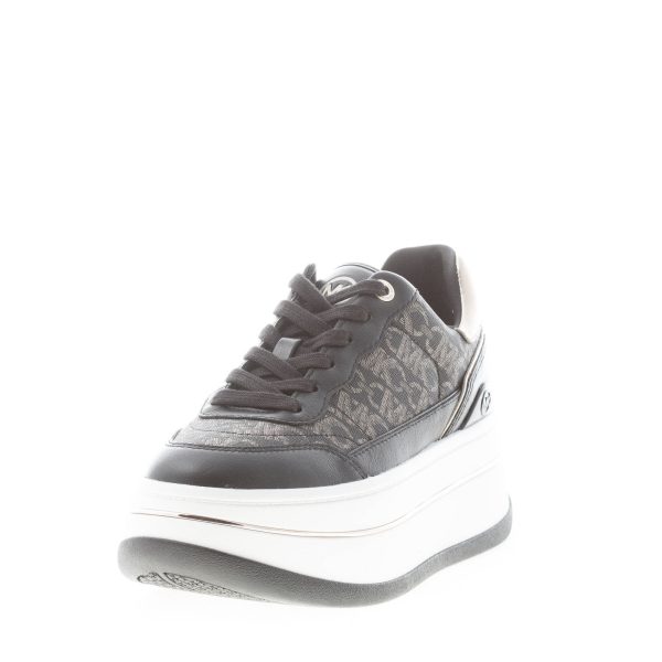 MICHAEL KORS donna sneaker Hayes in pelle e tessuto NERO con stampa logo ORO - immagine 2