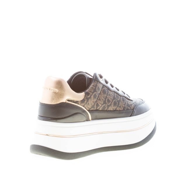 MICHAEL KORS donna sneaker Hayes in pelle e tessuto NERO con stampa logo ORO - immagine 4