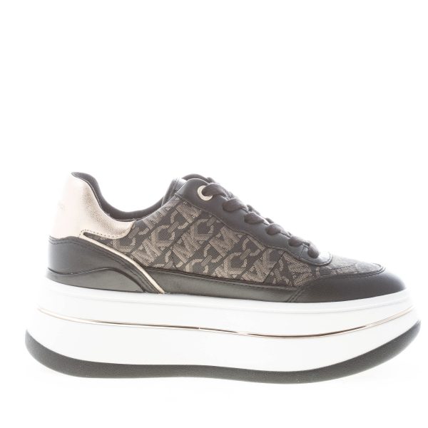 MICHAEL KORS donna sneaker Hayes in pelle e tessuto NERO con stampa logo ORO - immagine 5