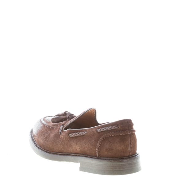 GREEN GEORGE uomo mocassino in crosta lavata TESTA DI MORO con nappine. Suola cuoio - immagine 3