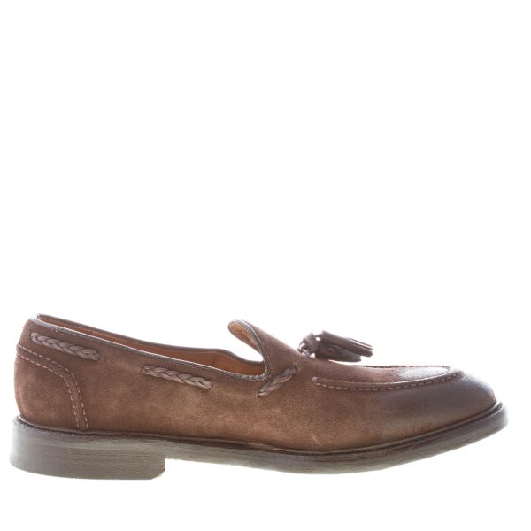 GREEN GEORGE uomo mocassino in crosta lavata TESTA DI MORO con nappine. Suola cuoio - immagine 5