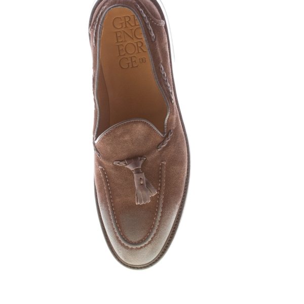 GREEN GEORGE uomo mocassino in crosta lavata TESTA DI MORO con nappine. Suola cuoio - immagine 6