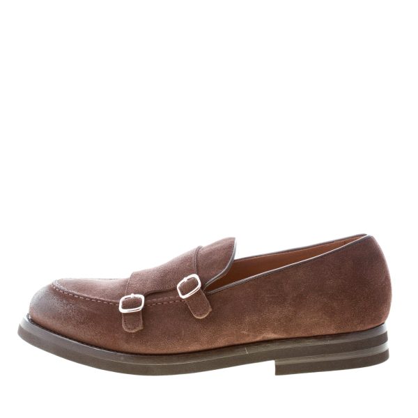 GREEN GEORGE uomo scarpa doppia fibbia in camoscio TESTA DI MORO con vaschetta. Suola gomma