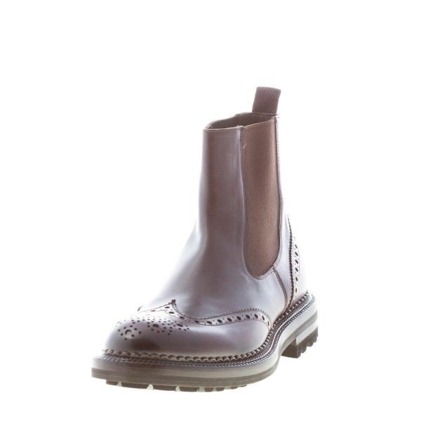 GREEN GEORGE uomo stivaletto Chelsea in pelle TESTA DI MORO con impunture brogues. Suola gomma - immagine 2