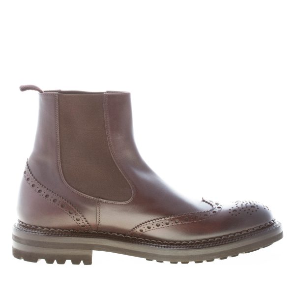 GREEN GEORGE uomo stivaletto Chelsea in pelle TESTA DI MORO con impunture brogues. Suola gomma - immagine 5