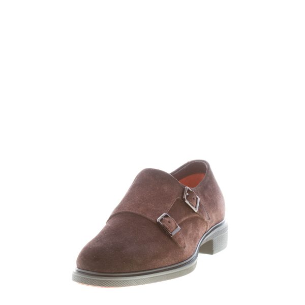 SANTONI uomo scarpa con doppia fibbia in camoscio TESTA DI MORO. Suola gomma - immagine 2