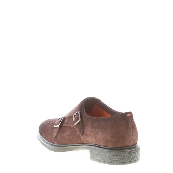 SANTONI uomo scarpa con doppia fibbia in camoscio TESTA DI MORO. Suola gomma - immagine 3