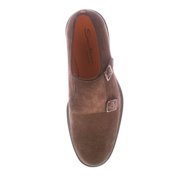 SANTONI uomo scarpa con doppia fibbia in camoscio TESTA DI MORO. Suola gomma - immagine 7