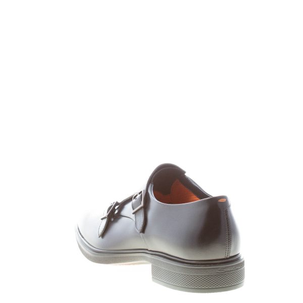 SANTONI uomo scarpa con doppia fibbia in pelle spazzolata NERO. Suola gomma - immagine 3