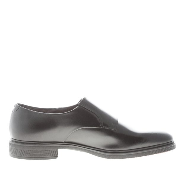 SANTONI uomo scarpa con doppia fibbia in pelle spazzolata NERO. Suola gomma - immagine 5