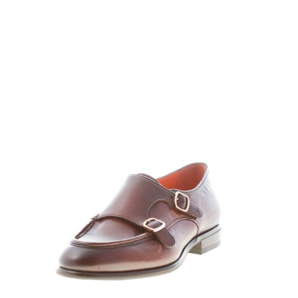 SANTONI uomo scarpa doppia fibbia in pelle MARRONE. Suola gomma - immagine 2