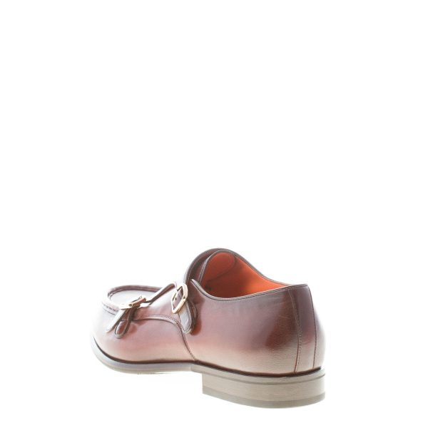 SANTONI uomo scarpa doppia fibbia in pelle MARRONE. Suola gomma - immagine 3