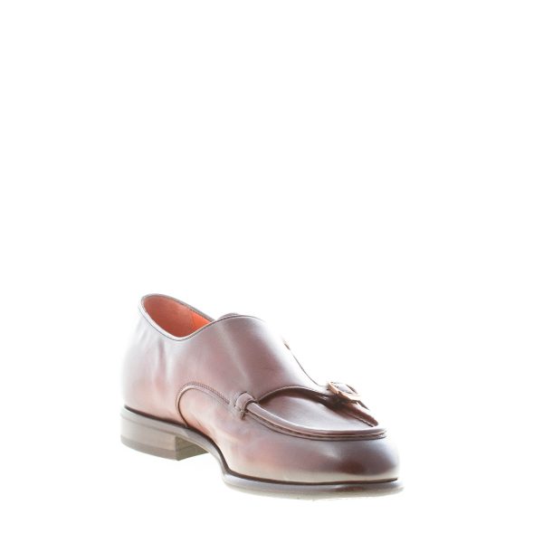 SANTONI uomo scarpa doppia fibbia in pelle MARRONE. Suola gomma - immagine 6