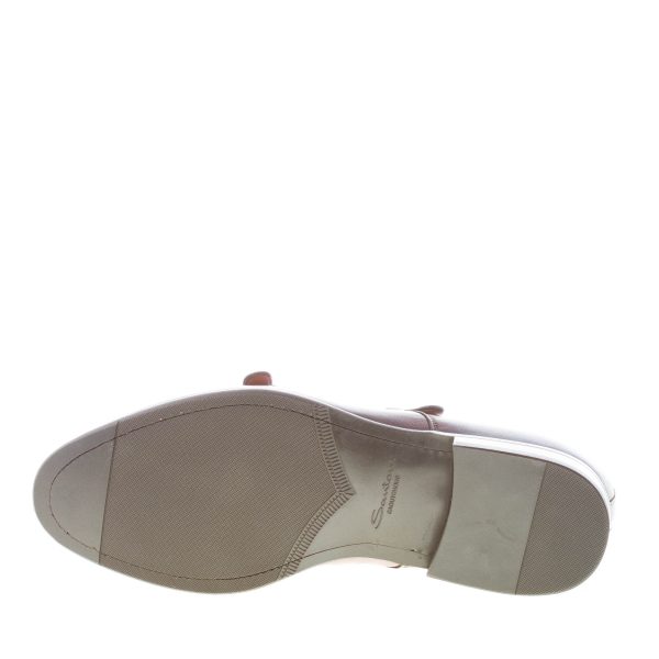 SANTONI uomo scarpa doppia fibbia in pelle MARRONE. Suola gomma - immagine 8