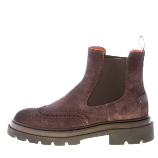 SANTONI Herren Chelsea-Stiefelette aus Veloursleder ANTHRAZITGRAU mit Ziernähten. Gummisohle.