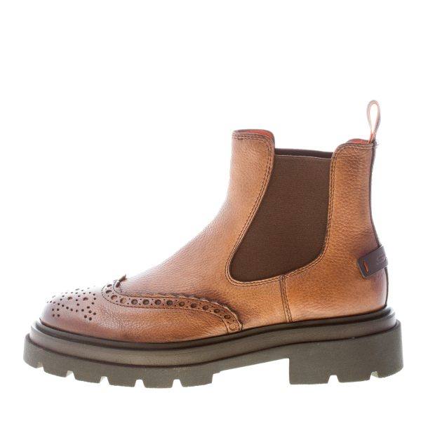 SANTONI uomo stivaletto Chelsea in pelle MARRONE NATURALE con impunture. Suola gomma