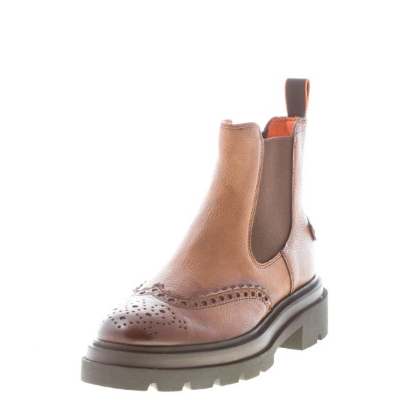 SANTONI uomo stivaletto Chelsea in pelle MARRONE NATURALE con impunture. Suola gomma - immagine 2
